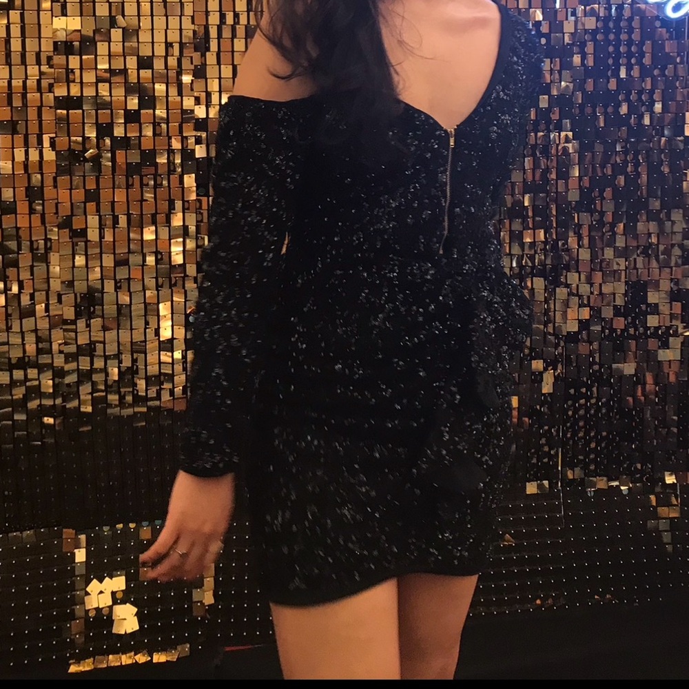 Self-Portrait Black Sequin Long Sleeve Dress